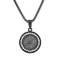 Men's black ip stainless steel and simulated diamonds "Our Father" prayer round pendant