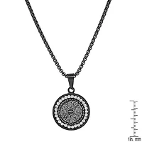 Men's black ip stainless steel and simulated diamonds "Our Father" prayer round pendant