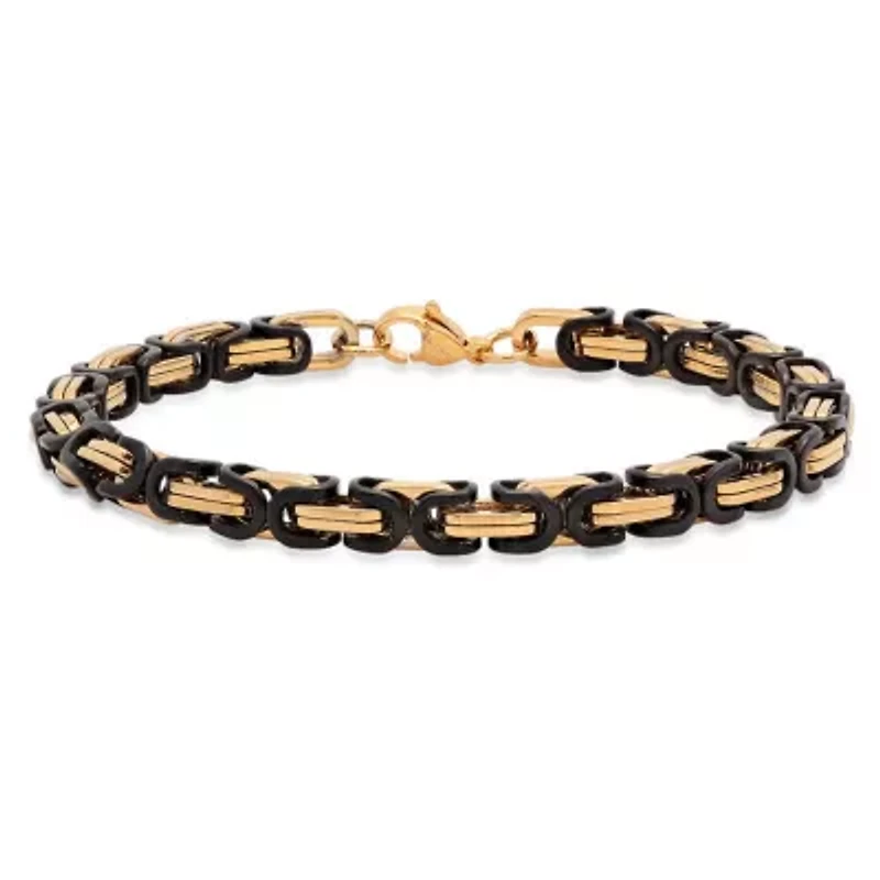 Men's two tone 18k gold plated and black ip stainless steel byzantine chain bracelet