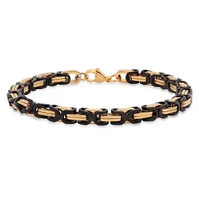 Men's two tone 18k gold plated and black ip stainless steel byzantine chain bracelet