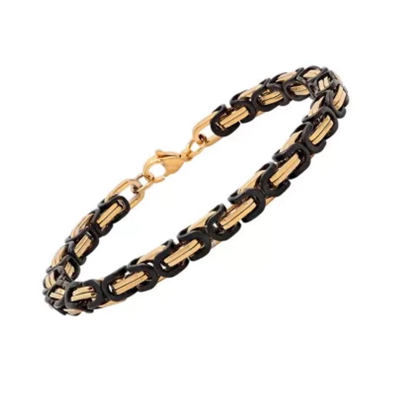 Men's two tone 18k gold plated and black ip stainless steel byzantine chain bracelet