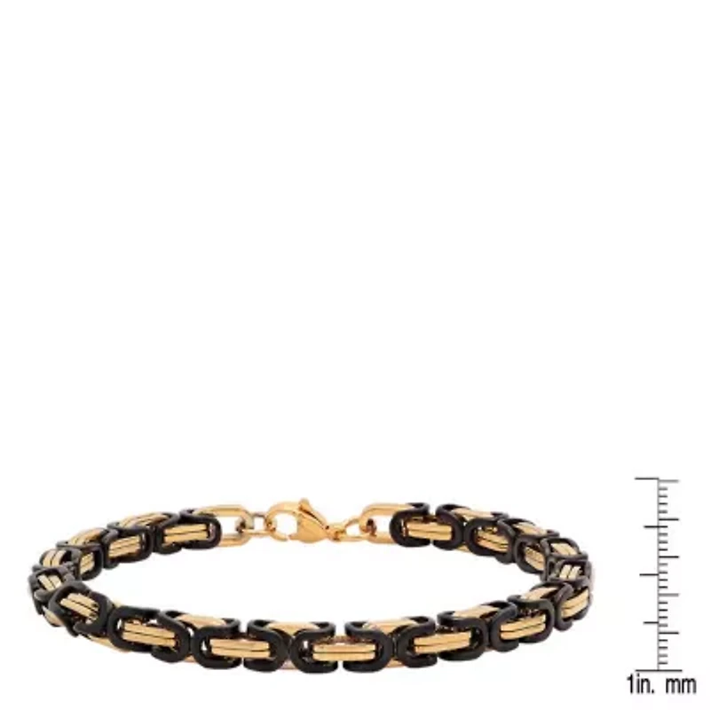 Men's two tone 18k gold plated and black ip stainless steel byzantine chain bracelet