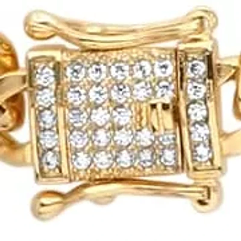 Lab Created Men's 18k gold plated stainless steel Miami Cuban chain necklace with simulated diamond box clasp
