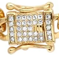 Lab Created Men's 18k gold plated stainless steel Miami Cuban chain necklace with simulated diamond box clasp