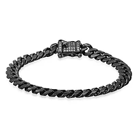 Lab Created Men's gunmetal stainless steel cuban link chain bracelet with simulated diamonds clasp