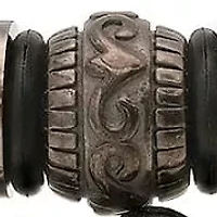 Men's blue braided leather, black rubber, black ip stainless steel and hematited beaded 2pc bracelets set