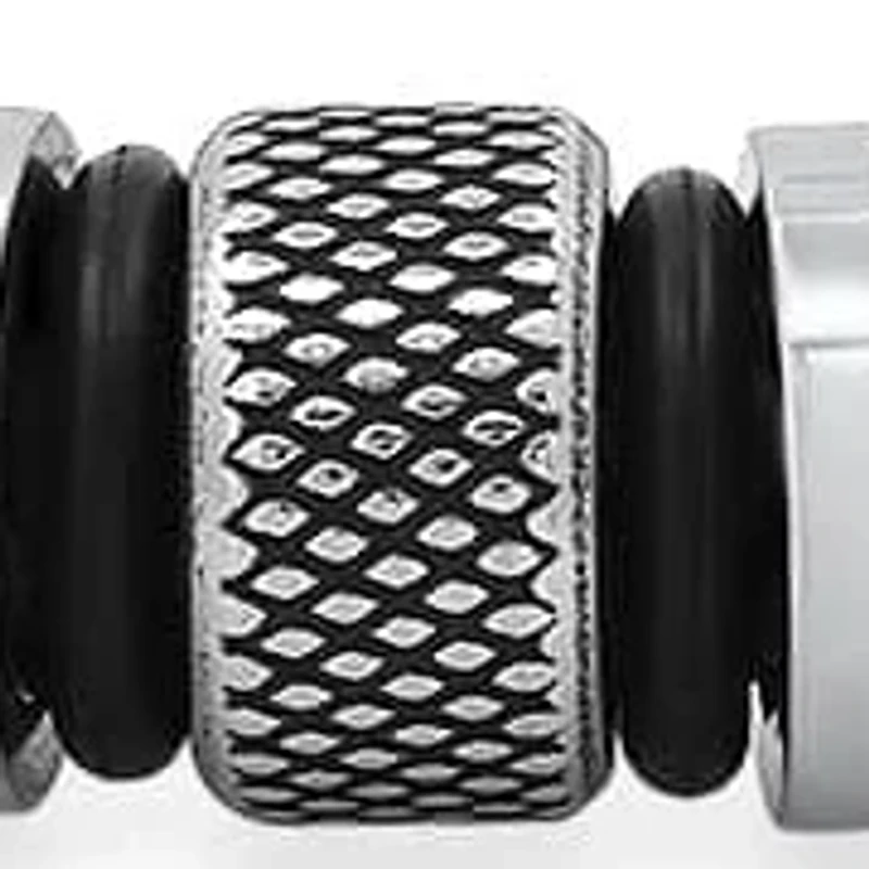 Men's black braided leather and stainless steel beads bracelet