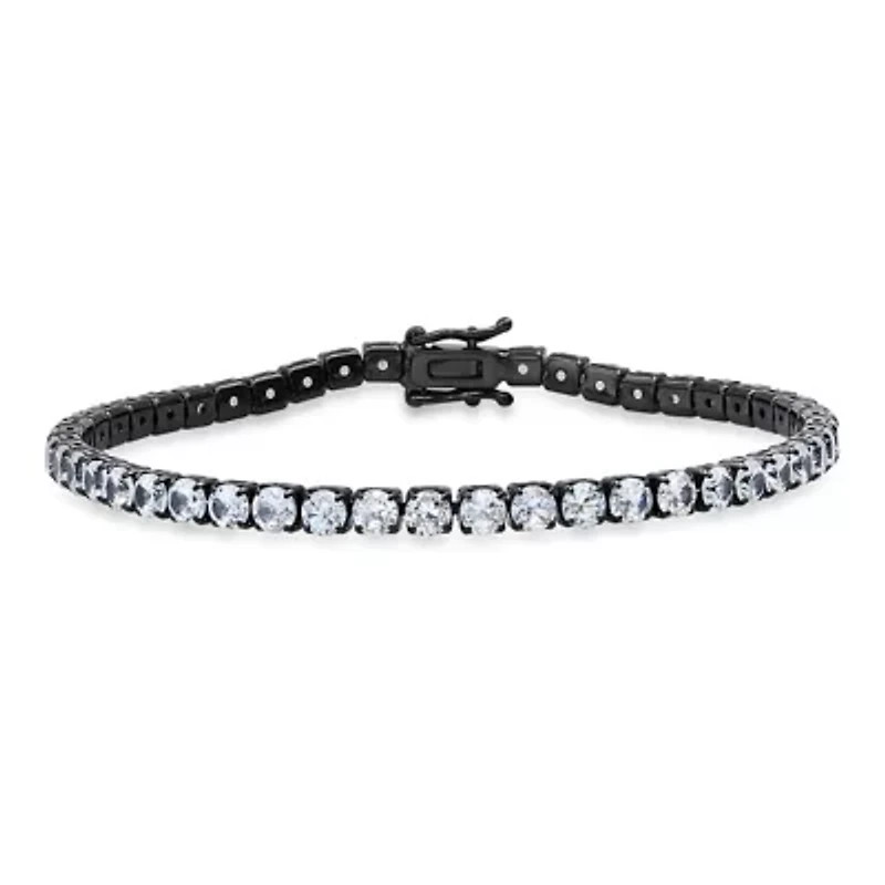 Lab Created Unisex black ip brass simulated white diamonds tennis bracelet