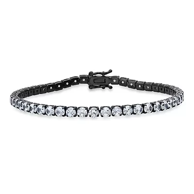 Lab Created Unisex black ip brass simulated white diamonds tennis bracelet