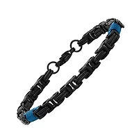 Men's two tone black and blue ip stainless steel byzantine bracelet
