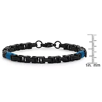 Men's two tone black and blue ip stainless steel byzantine bracelet