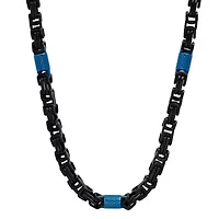 Men's two tone black and blue ip stainless steel byzantine necklace