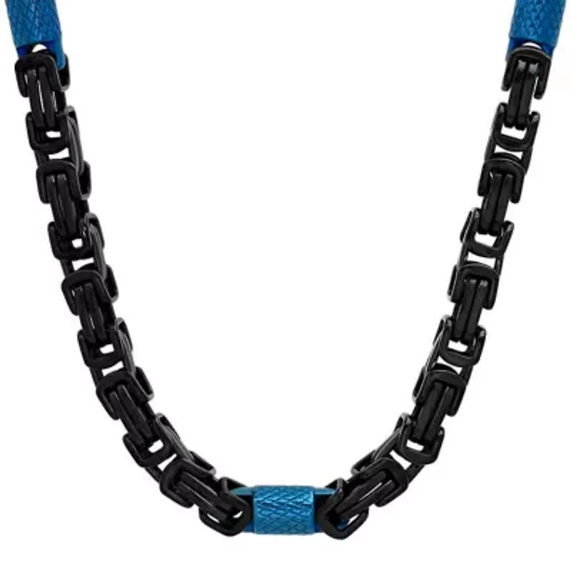 Men's two tone black and blue ip stainless steel byzantine necklace