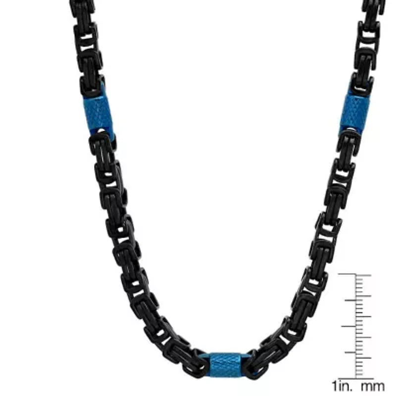 Men's two tone black and blue ip stainless steel byzantine necklace