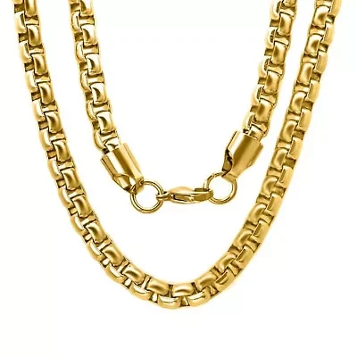 Men's 18k gold plated stainless steel thick round box link necklace