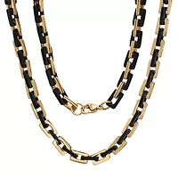 Men's black ip and 18k gold plated stainless steel square rolo chain link necklace