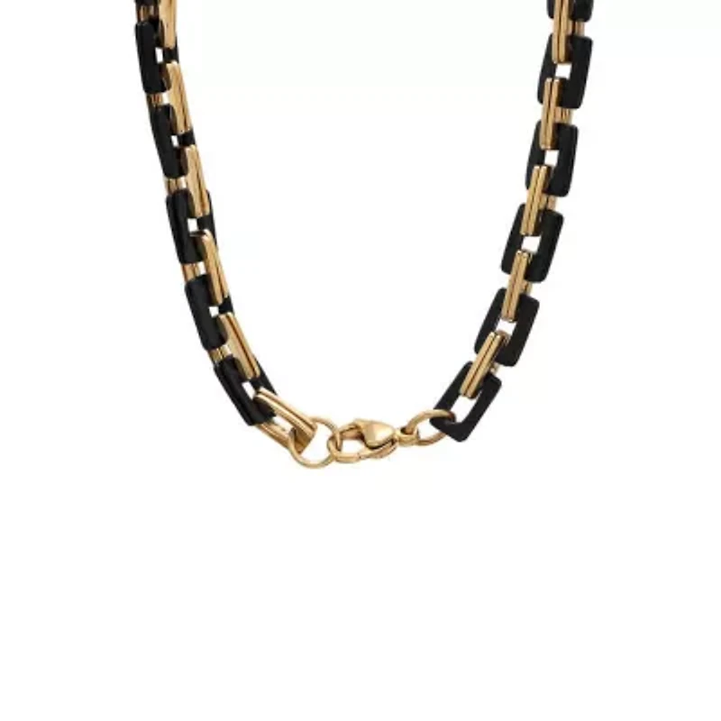 Men's black ip and 18k gold plated stainless steel square rolo chain link necklace