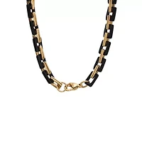 Men's black ip and 18k gold plated stainless steel square rolo chain link necklace