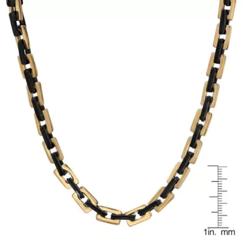 Men's black ip and 18k gold plated stainless steel square rolo chain link necklace