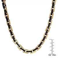 Men's black ip and 18k gold plated stainless steel square rolo chain link necklace