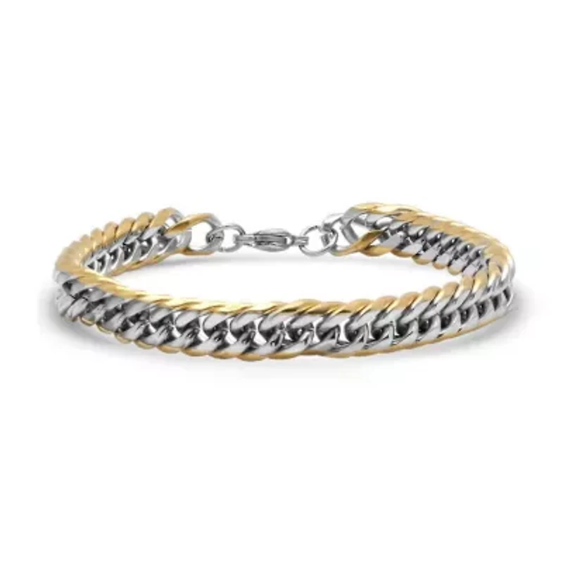 Men's stainless steel and 18k gold plated Cuban chain link bracelet