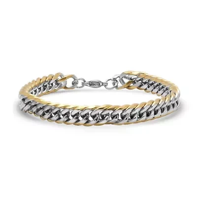 Men's stainless steel and 18k gold plated Cuban chain link bracelet