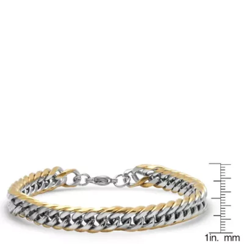 Men's stainless steel and 18k gold plated Cuban chain link bracelet