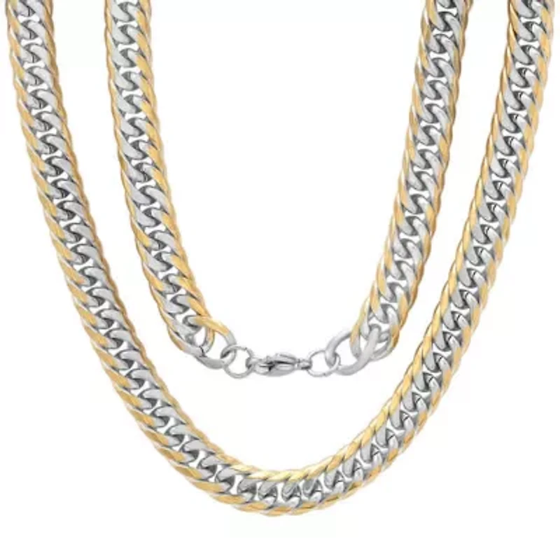 Men's stainless steel and 18k gold plated Cuban link chain necklace
