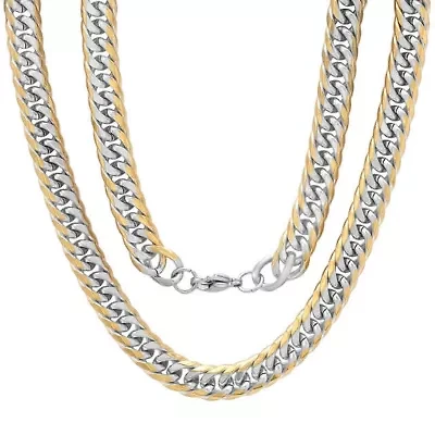 Men's stainless steel and 18k gold plated Cuban link chain necklace