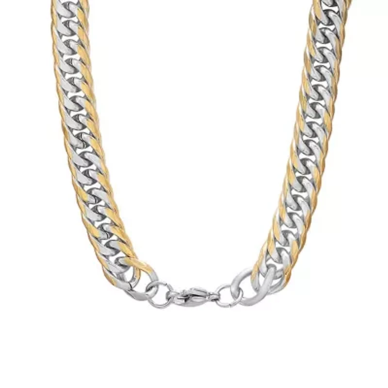Men's stainless steel and 18k gold plated Cuban link chain necklace
