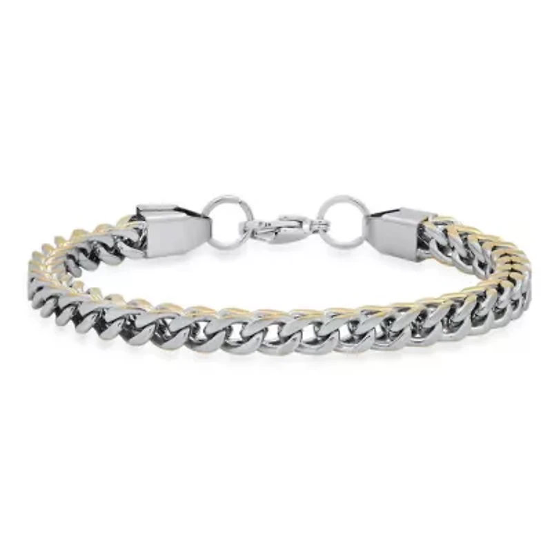 Men's two tone stainless steel and 18k gold plated wheat link bracelet