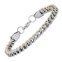 Men's two tone stainless steel and 18k gold plated wheat link bracelet