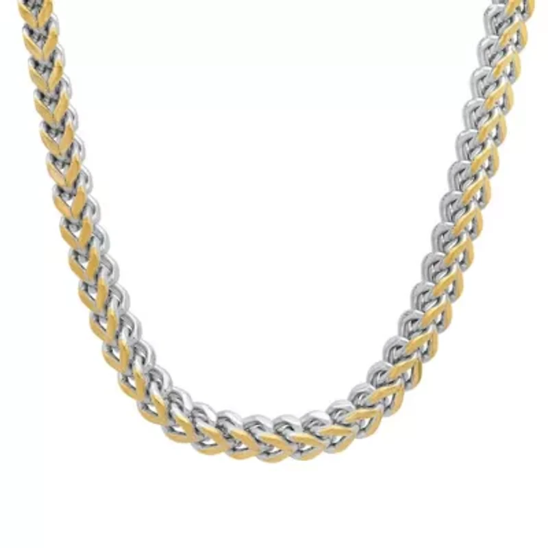 Men's two tone stainless steel and 18k gold plated wheat link necklace