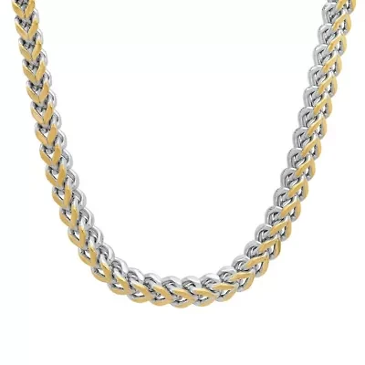 Men's two tone stainless steel and 18k gold plated wheat link necklace