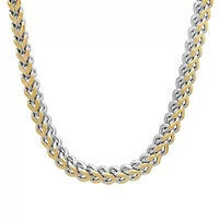 Men's two tone stainless steel and 18k gold plated wheat link necklace