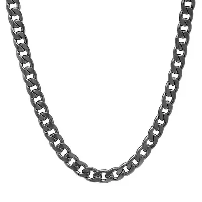 Men's black ip stainless steel cuban chain necklace