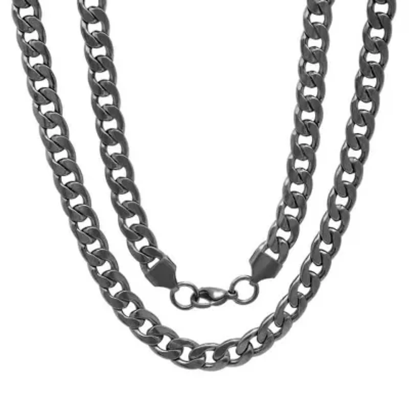 Men's black ip stainless steel cuban chain necklace