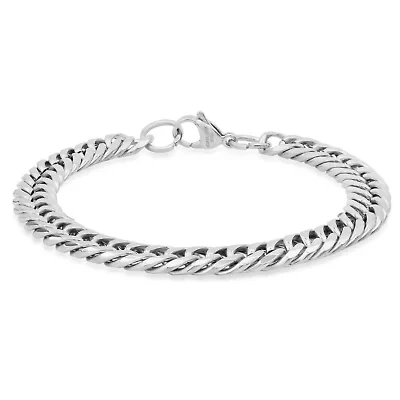 Men's stainless steel round link chain bracelet