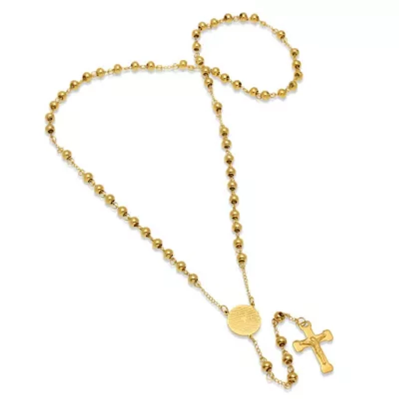 18k gold plated stainless steel padre nuestro prayer rosary necklace
