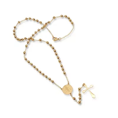 18k gold plated stainless steel rosary necklace