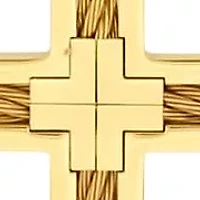 Men's 18k gold plated stainless steel inlay wire cable cross pendant