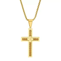 Men's 18k gold plated stainless steel inlay wire cable cross pendant