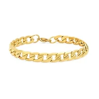 Men's 18k gold plated stainless steel flat curb necklace and bracelet set