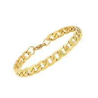 Men's 18k gold plated stainless steel flat curb necklace and bracelet set