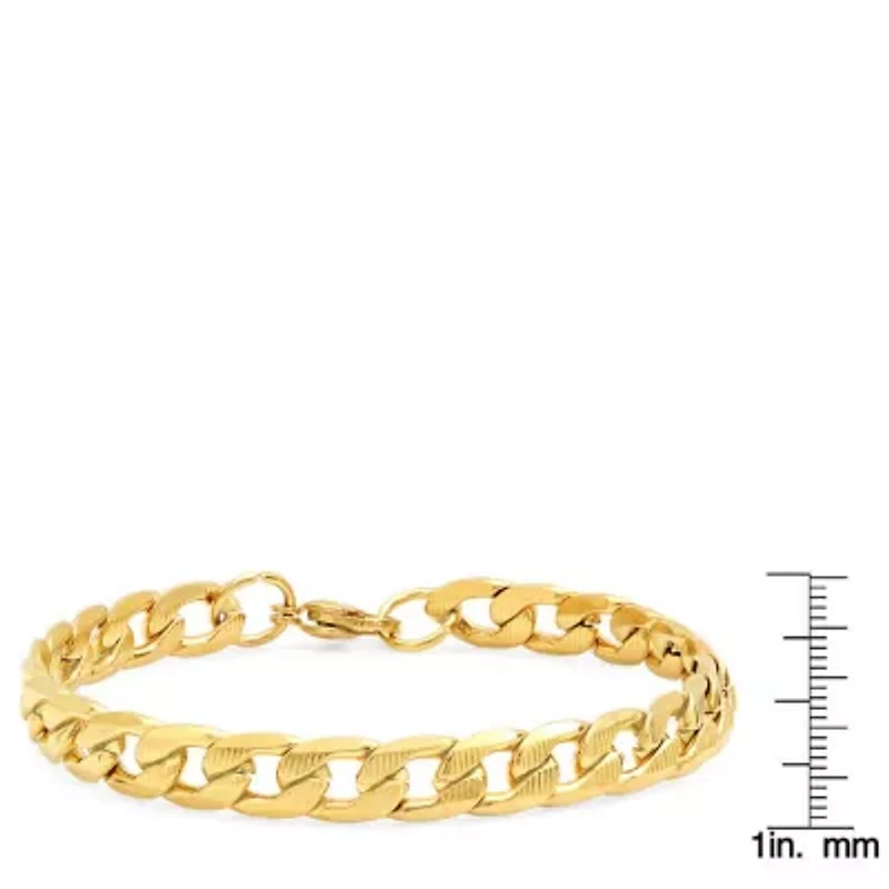 Men's 18k gold plated stainless steel flat curb necklace and bracelet set