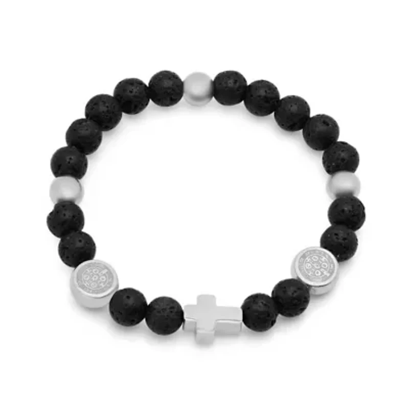 Men's religious beaded bracelet with stainless steel accents