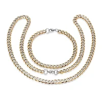 Men's two tone stainless steel and 18k gold plated stainless steel Cuban chain link bracelet and necklace set