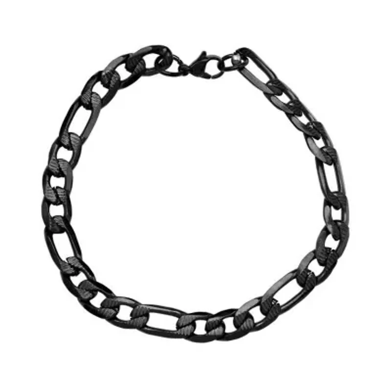 Men's black ip stainless stseel figaro chain bracelet
