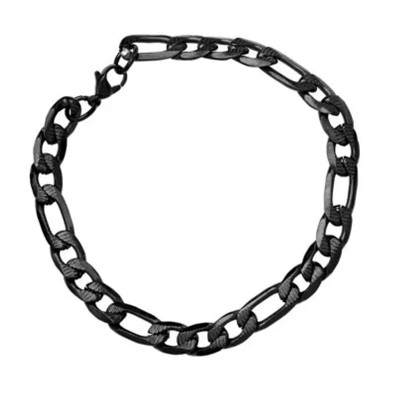 Men's black ip stainless stseel figaro chain bracelet