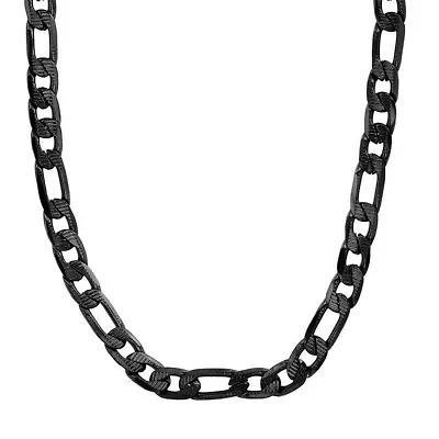 Men's black ip stainless stseel figaro chain necklace